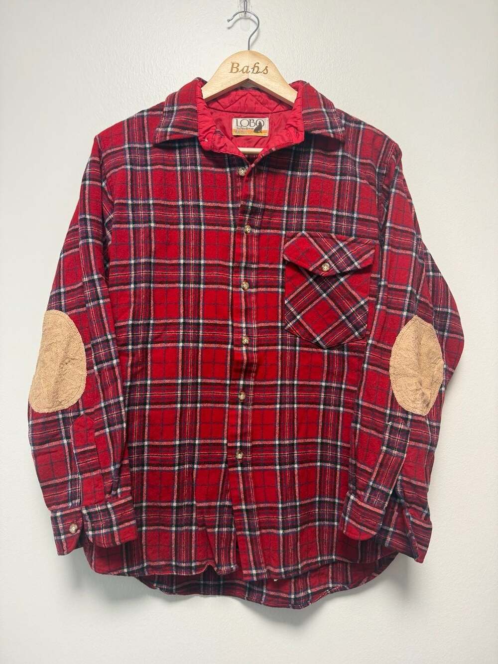 Lobo by Pendleton Flannel Shirt Size L Red Plaid Elbow Patches Wool